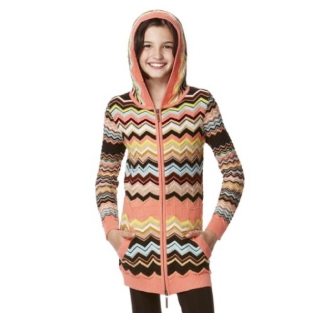 Missoni x Target Girls Knit Full Zip Sweater Hoodie Chevron Zig Zag Colorful 4T